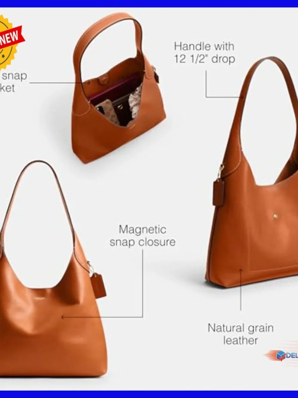 Large Leather Hobo Shoulder Bag with Removable Pouch